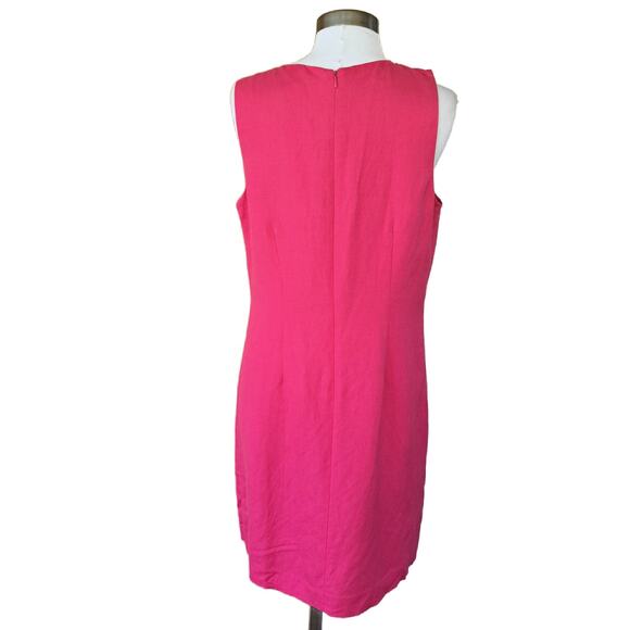 ELIZA J Hot Pink Linen Gold Lace Sleeveless Shift Dress Size 12 Preppy Party - Picture 4 of 10